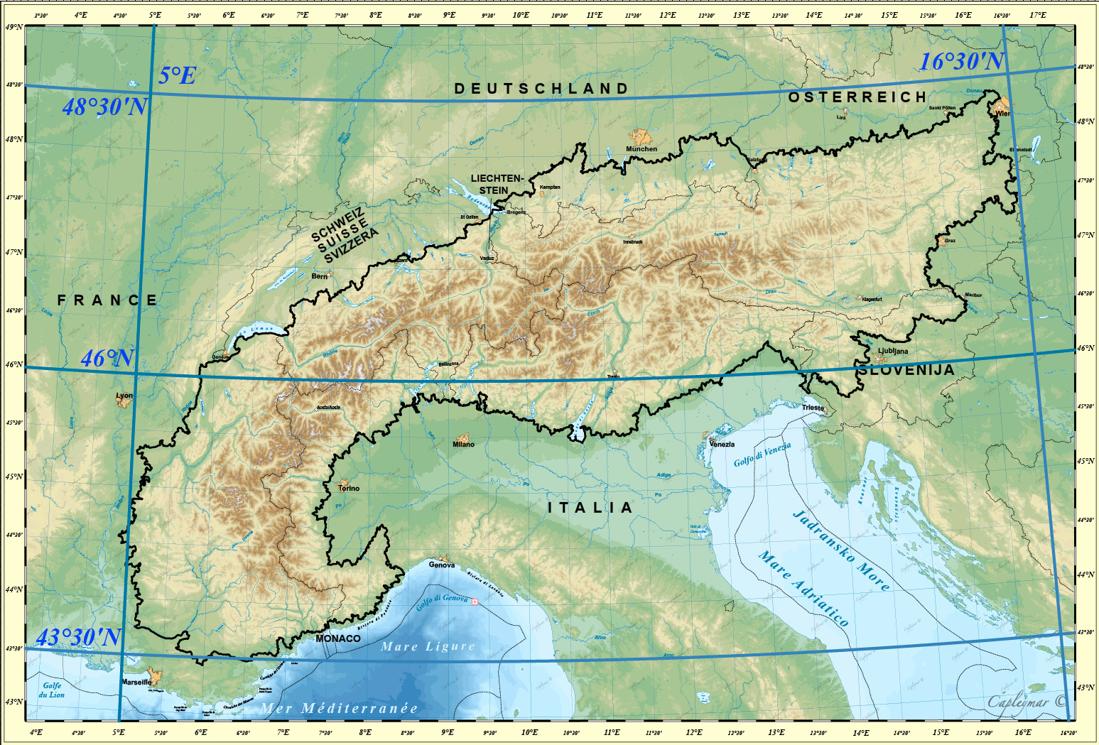 carte des alpes en europe